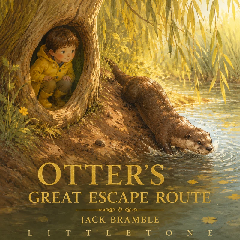 Otter's Great Escape Route: Down the bank, under the log, out past the reeds